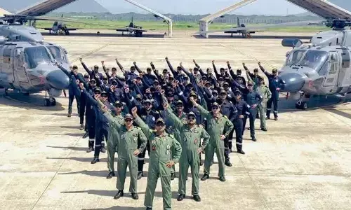 Indian Naval Air Squadron 324 (INAS 324) at INS Dega, Visakhapatnam, taking part in the first anniversary celebrations on Tuesday