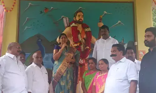 Home Minister Taneti Vanitha speaking at Dommeru ZP High School on Tuesday