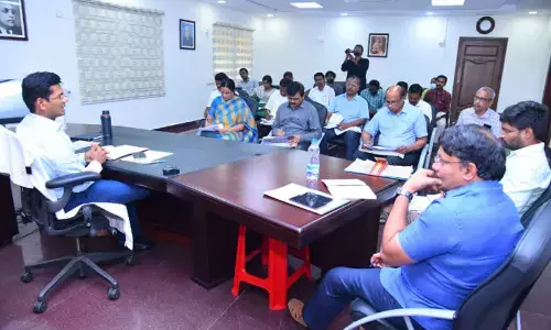 Prakasam collector AS Dinesh Kumar conducting a review meeting with district officers on voters’ lists preparation in Ongole on Tuesday