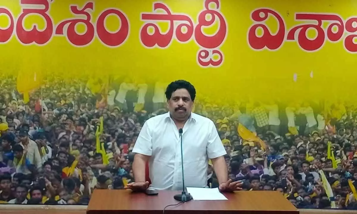 TDP north Andhra in-charge Buddha Venkanna speaking to media in Visakhapatnam on Wednesday