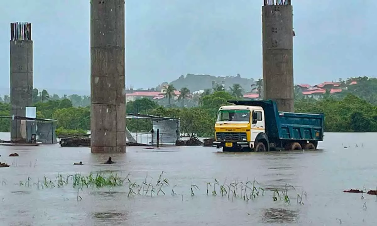 A view of a flooded area after heavy monsoon rainfall, in Panaji on Thursday