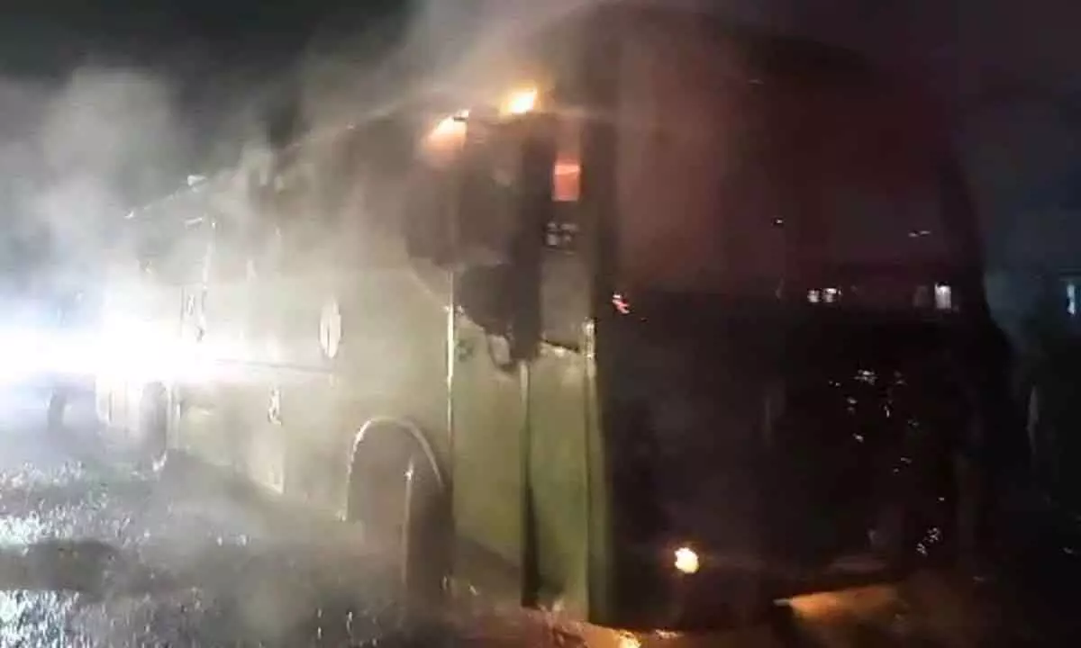 Narrow escape for passengers as bus catches fire near Hyderabad