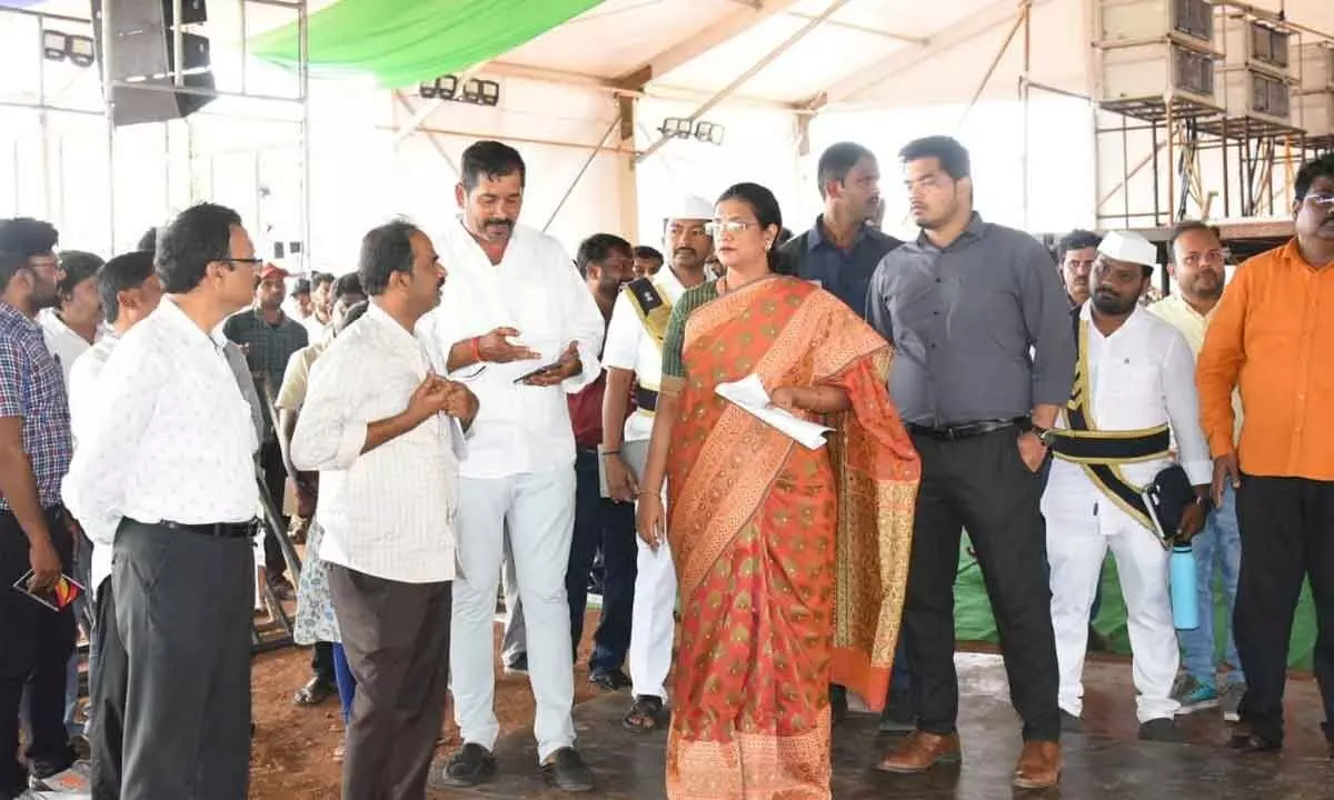 District Collector M Gauthami reviewing arrangements for CM’s visit in Kalyandurgam on Friday