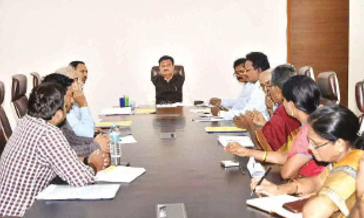 District Collector K Venkata Ramana Reddy holds review on cancer screening programme in Tirupati on Friday.