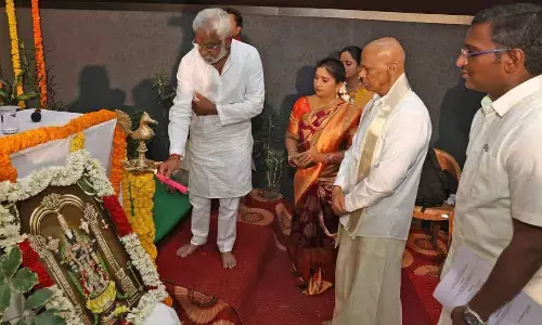 TTD Chairman YV Subba Reddy inaugurating the SVBC channel 15th anniversary celebrations by lightning the lamp in Tirupati on Friday