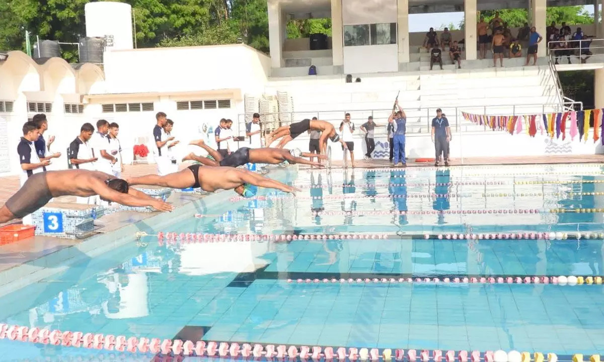 Participants taking part in the swimming championship in Visakhapatnam