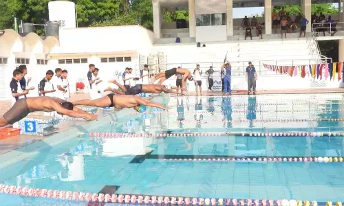Participants taking part in the swimming championship in Visakhapatnam