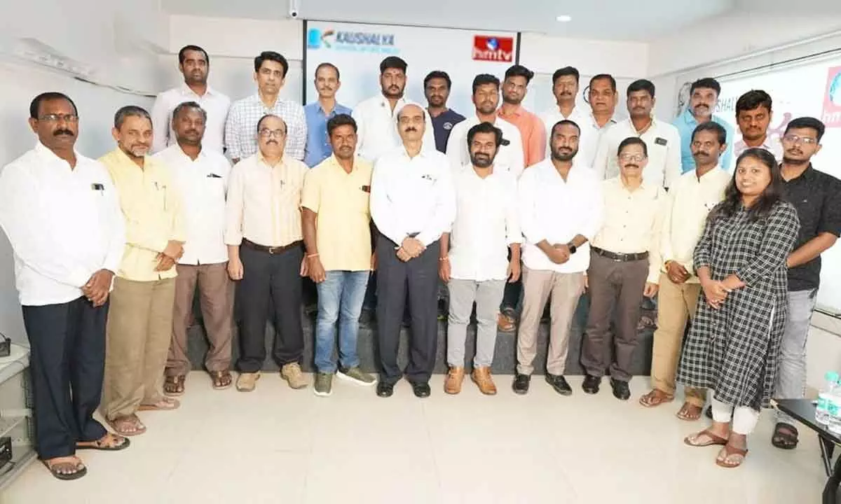Programme director D Bal Reddy with the 116th batch of Vaktha participants in Hyderabad on Sunday