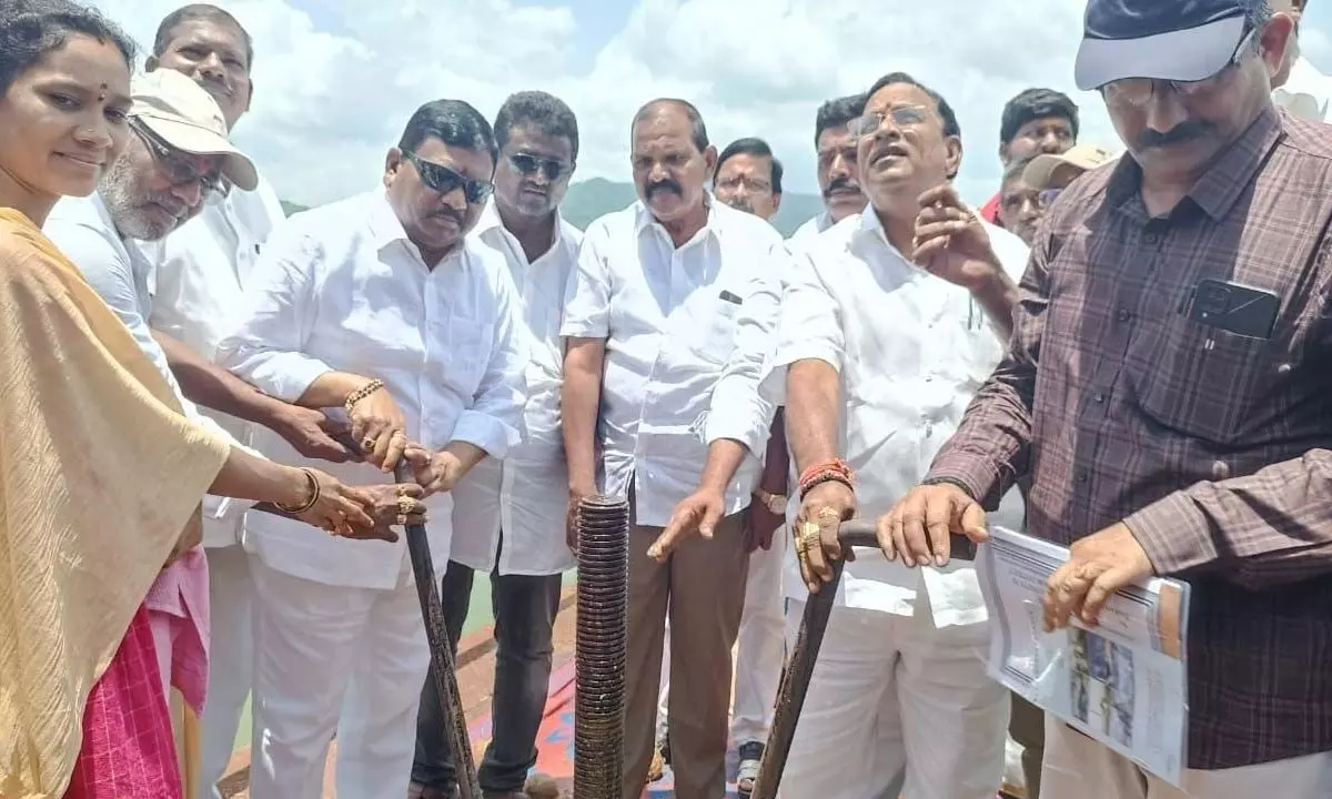 Deputy Chief Minister Rajanna Dora releasing water from  Peddagedda reservoir on Monday