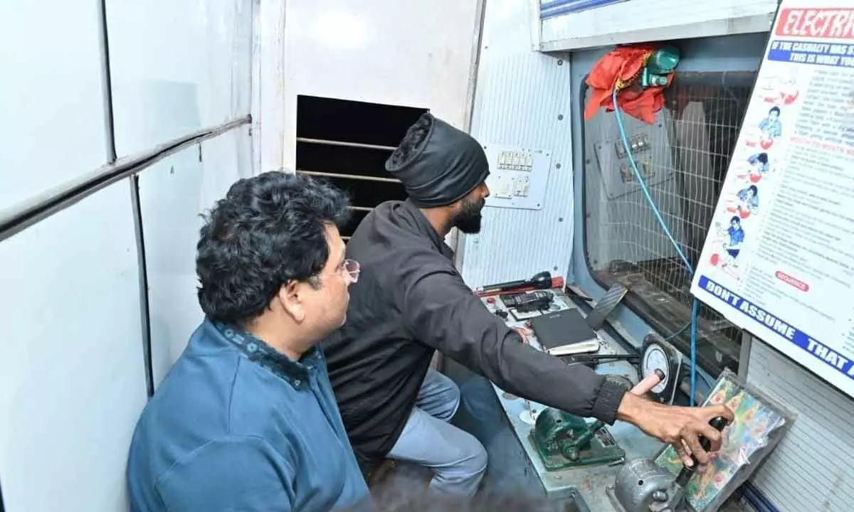 DRM Anup Satpathy boarded the first train from the site after completion of restoration works in Kottavalasa-Kirandul line on Tuesday