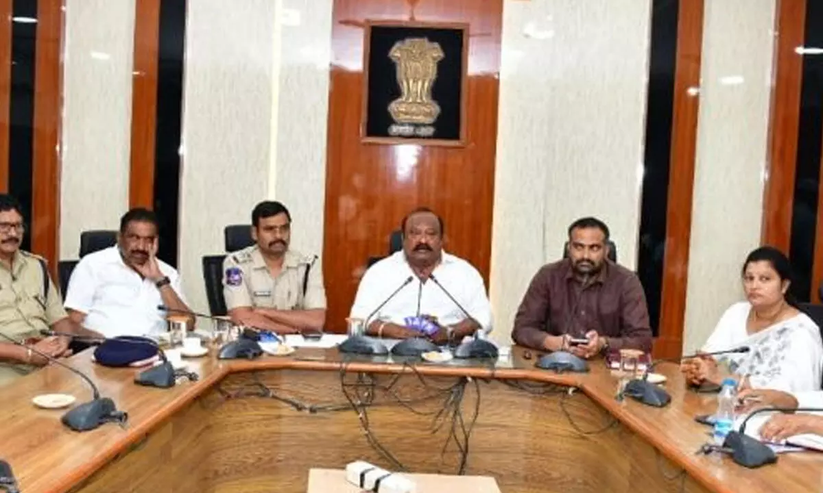 Minister  G Kamalakar speaking at a meeting in Karimnagar on Tuesdays