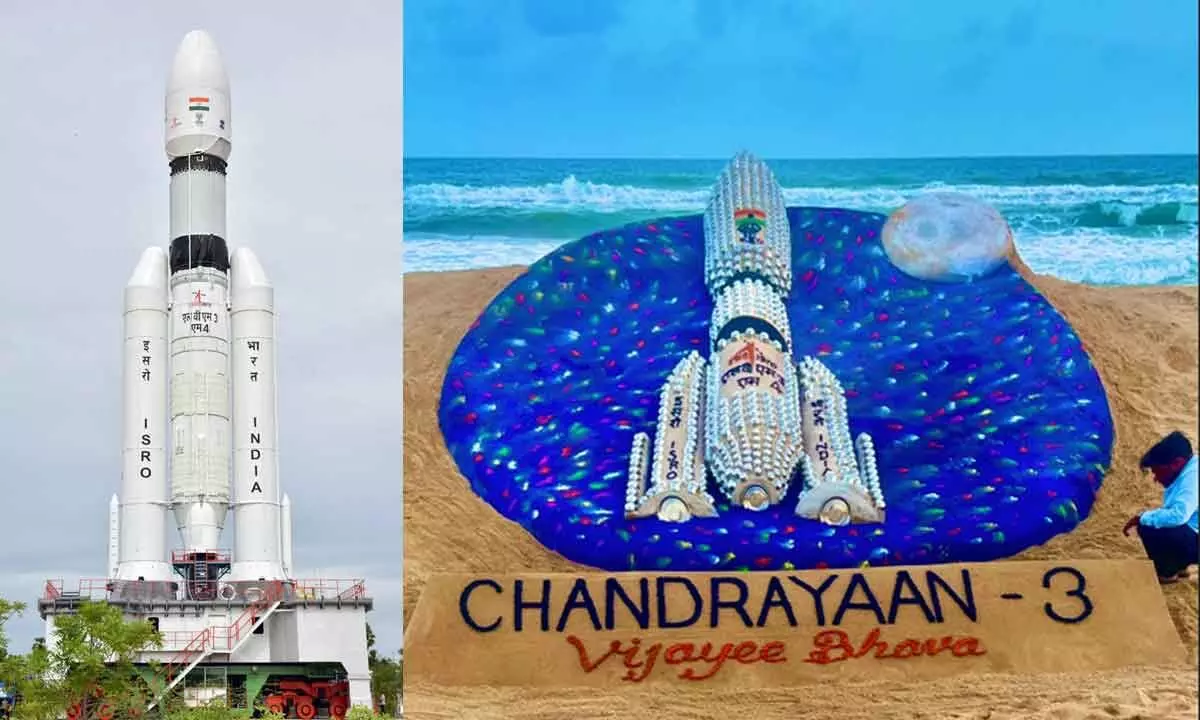 Sand artist creates Chandrayaan-3 at Puri beach, wishes Bijayee Bhava for mission
