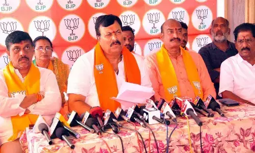 BJP leader Ponguleti Sudhakar Reddy speaking to media persons in Khammam on Friday