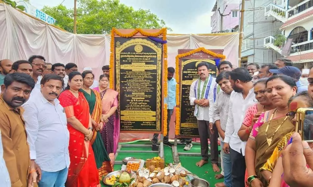 Mayor G Hari Venkata Kumari inaugurating development works in Visakhapatnam on Friday