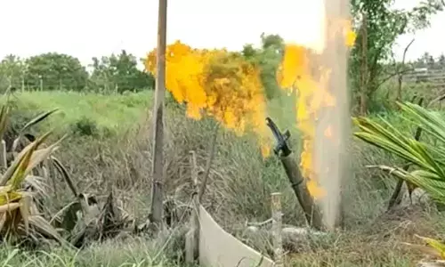 Fire breaks out from borewell due to gas leak in Konaseema