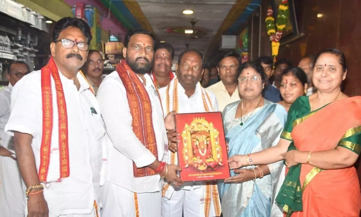 Minister Koppula Eswar with family at Sri Durga temple in Vijayawada on Sunday