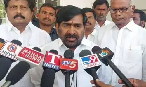 Minister Jagadish Reddy along with Rajya Sabha Member Badugulalingaiah Yadav addressing the media in Suryapet