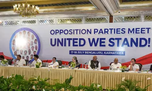 Congress president Mallikarjun Kharge, senior party leaders Sonia Gandhi, Rahul Gandhi, RJD chief Lalu Prasad, Bihar CM Nitish Kumar, West Bengal CM Mamata Banerjee, Tamil Nadu CM MK Stalin, Punjab CM Bhagwant Mann and others during opposition parties meet in Bengaluru on Monday