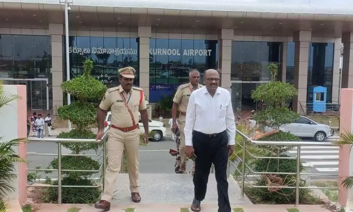 Deputy Inspector General (DIG) of Special Protection Force B Venkata Rami Reddy inspecting the Orvakal airport on Monday. Airport Director and Chief Security Officer Vidya Sagar is also seen along with the DIG.