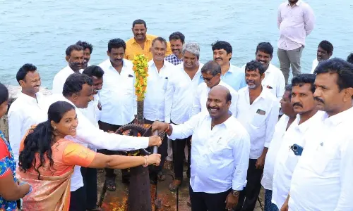 Nakrekal MLA Chirumarthi Lingaiah releasing water of Musi project to canals on Tuesday