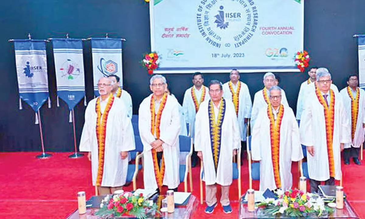 IISER Director Prof Santanu Bhattacharya, Prof Padmanabhan Balaram, Prof JB Joshi and others participating at the fourth convocation in Tirupati on Tuesday