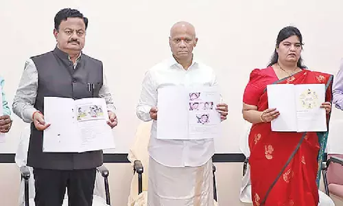 TTD EO AV Dharma Reddy, District Collector K Venkataramana Reddy, SVIMS Director Sada Bhargavi, DM&HO Dr U Sreehari and others releasing the training modules in Tirupati on Tuesday