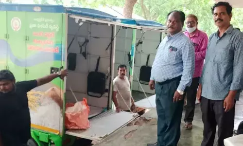 Urban Range Deputy Inspector of Schools B Dilip Kumar launching the distribution of second semester textbooks at SKVT Government High School in Rajamahendravaram on Wednesday