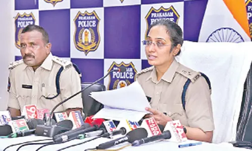 Prakasam SP Malika Garg and Ongole DSP Narayana Swamy Reddy briefing the media about the case at a press meet at DPO Ongole on Wednesday