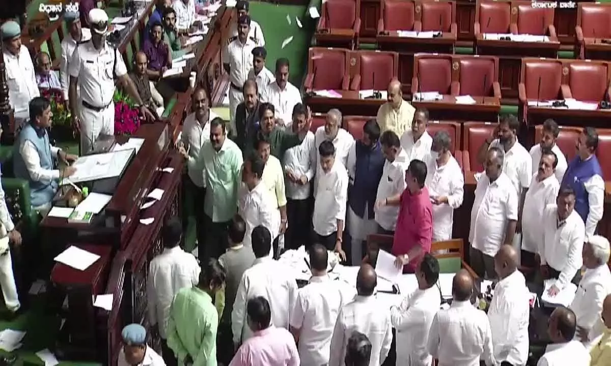Chaos In Assembly: Karnataka Speaker UT Khader suspends 10 BJP MLAs for ruckus