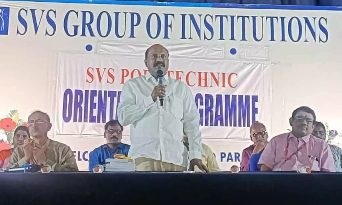 SVS Group of Institutions chairman Dr E Thirmal Rao speaking at an  orientation programme in Warangal on Wednesday