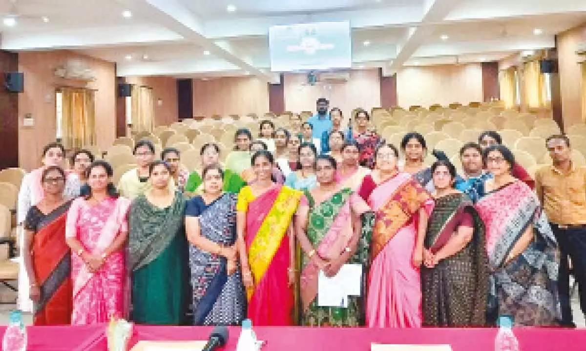 SPMVV V-C Prof D Bharathi and other faculty members taking part in a  workshop in Tirupati on Thursday