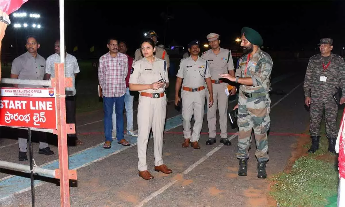 SP M Deepika and army officials at the recruitment rally in Vizianagaram on Thursday