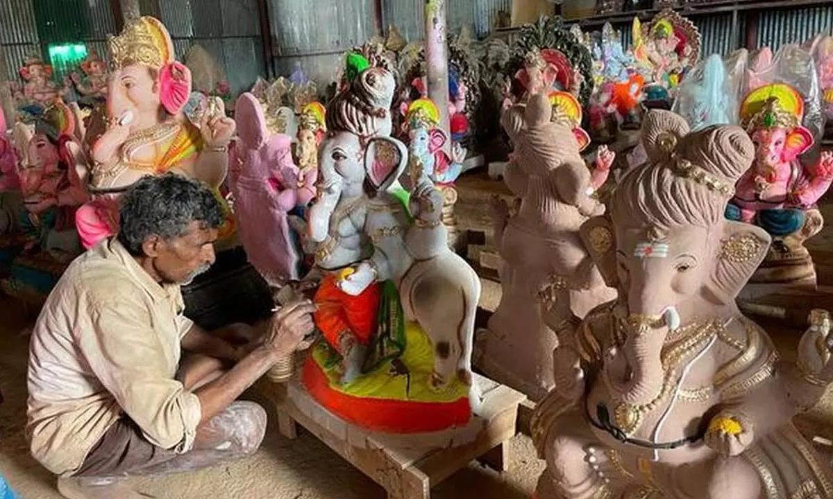 Extra Big Clay Ganesha with Decoration -1.5 Feet