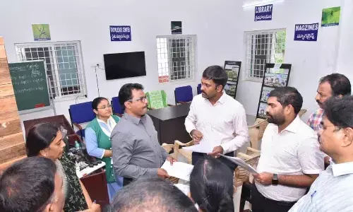 Agricultural Commissioner Hari Kiran, Krishna District Collector P Rajababu inspecting the arrangements for governor’s visit at Ganguru village in Krishna district on Thursday