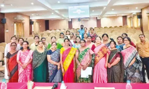 SPMVV V-C Prof D Bharathi and other faculty members taking part in a  workshop in Tirupati on Thursday
