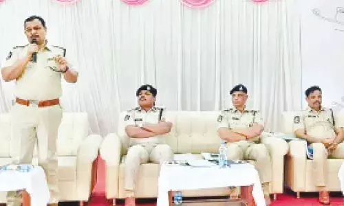 SP P Parameswar Reddy addressing the police officers ahead of CM’s visit at Venkatagiri on Thursday. Additional SPs Venkata Rao, Kulasekhar and Muniramaiah are seen.