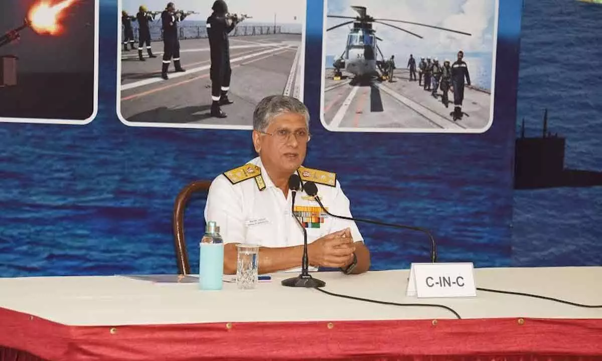 Flag Officer Commanding in Chief, Eastern Naval Command Vice Admiral Biswajit Dasgupta  sharing his 41 years of journey with the Indian Navy in Visakhapatnam on Friday