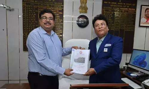 New DRM Saurabh Prasad taking charge from Anup Satpathy in Visakhapatnam on Friday