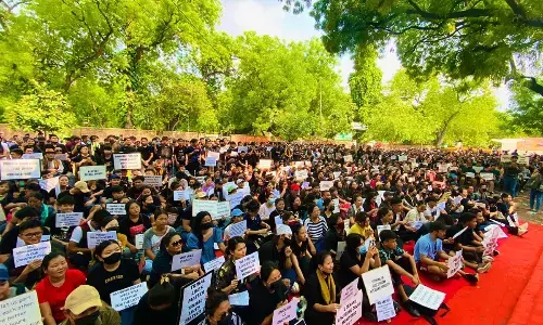 Kuki community members protest at Jantar Mantar seeking justice if Manipur incidents