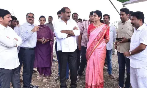 Ministers A Suresh, Jogi Ramesh and Vidadala Rajini, MLC Talasila Raghuram and district Collector M Venugopal Reddy reviewing the arrangements for the CM programme at Krishnayapalem on Sunday