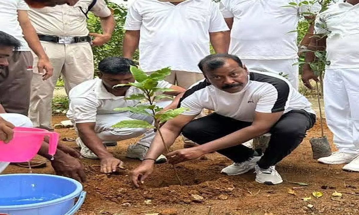 RPF CI K Madhusudan and others planting saplings in  Tirupati on Sunday