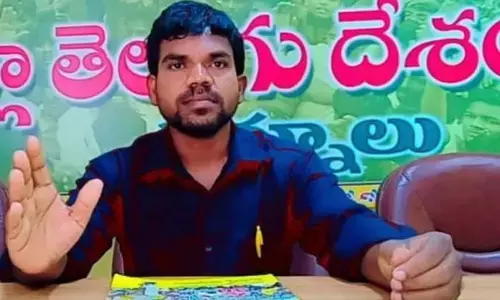 Telugu Nadu Students Federation Kurnool parliament  segment general secretary  Boggula Praveen speaking to media persons in Kurnool on Sunday