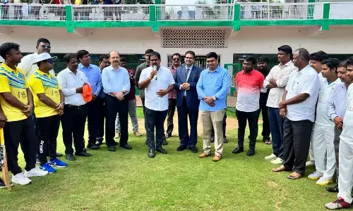 MLC Ch Vamsi Krishna Srinivas Yadav launching an Inter Hotels Cricket Tournament in Visakhapatnam on Monday.