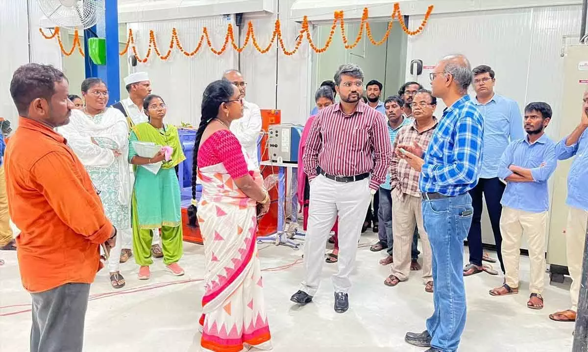 Joint Collector Mayur Ashok visiting the millets processing unit in Rega village in Vizianagaram district