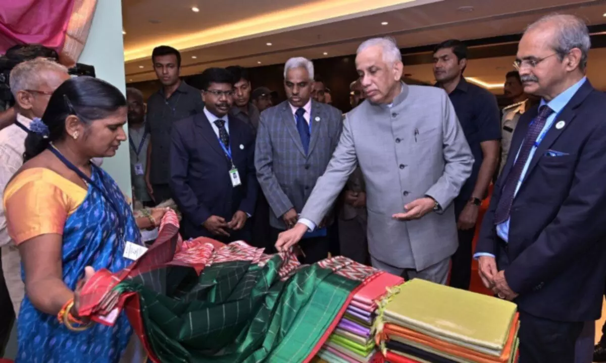 Governor Abdul Nazeer visiting stalls set up by Farmers Producers Organisations in Vijayawada on Tuesday