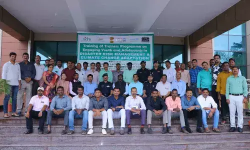 APSDMA Director Dr B Ambedkar with NIDM and other officials and trainers in Vijayawada on Monday