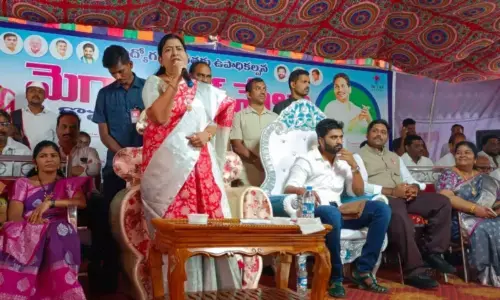 Home Minister Taneti Vanitha speaking at inaugural function of the Mega Job Mela in Kovvur on Tuesday