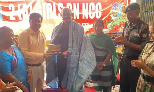 Colonel Ajay Nautiyal being felicitated by SITAM management in Vizianagaram on Tuesday