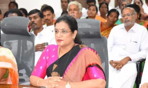 District Collector M Gautami and other officials participating in a virtual programme with Chief Minister YS Jagan Mohan Reddy from Anantapur Collectorate on Tuesday