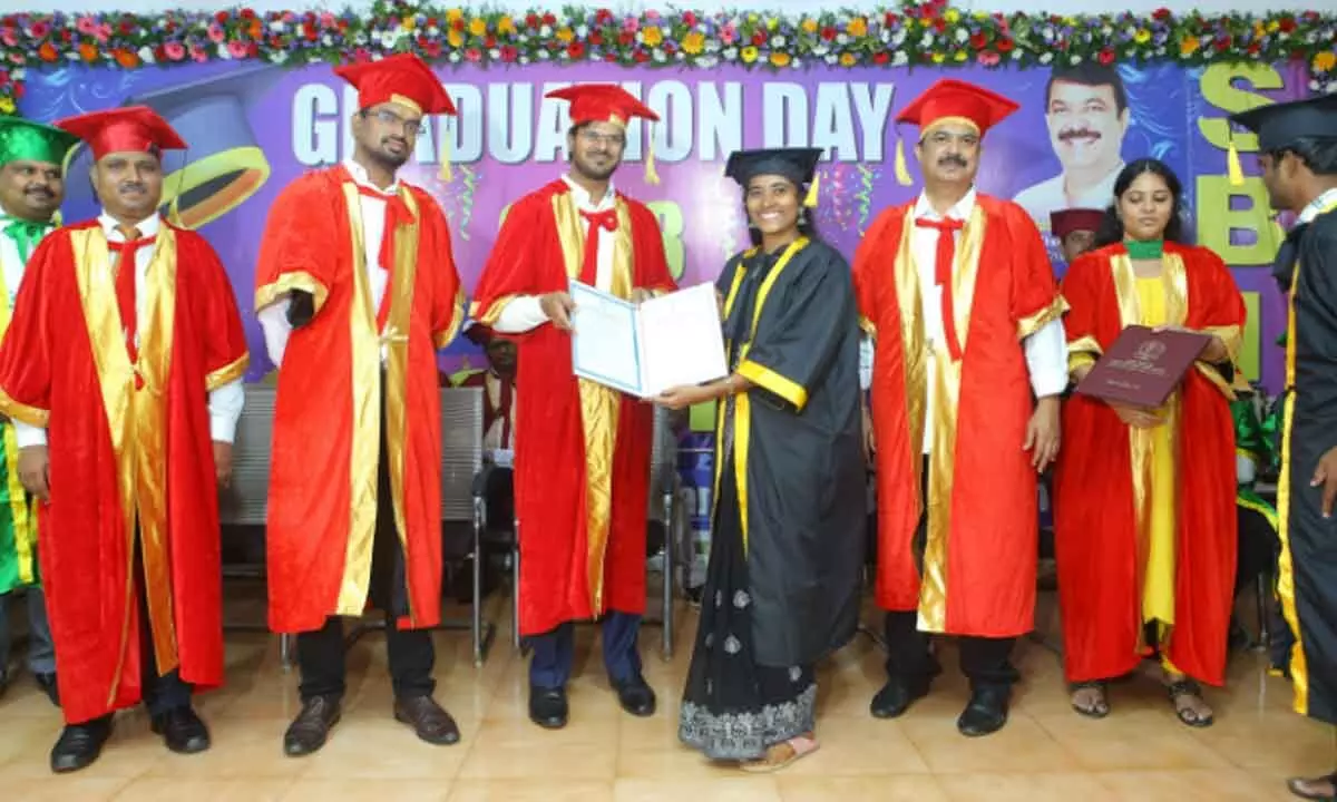 District Collector VP Gautham distributing certificates to students at SBIT College in Khammam on Tuesday
